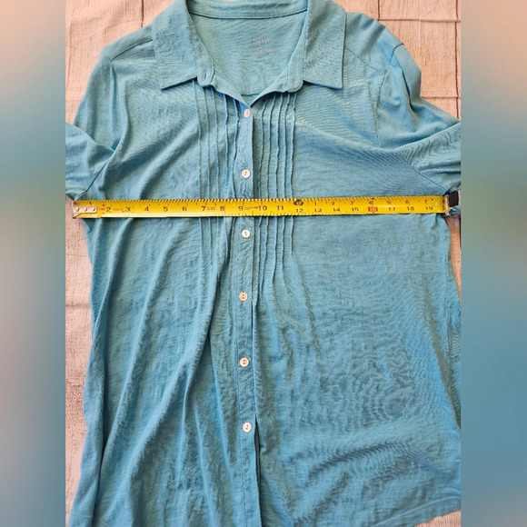 J. Jill Size Large Blue Pintucked Slub Shirt Button Front Long Sleeve Casual - Picture 10 of 10